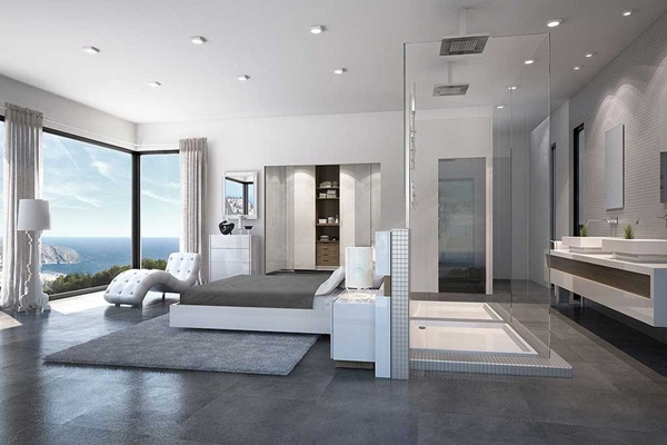 Phòng ngủ với gam màu trắng thiết kế hiện đại, tiện nghi