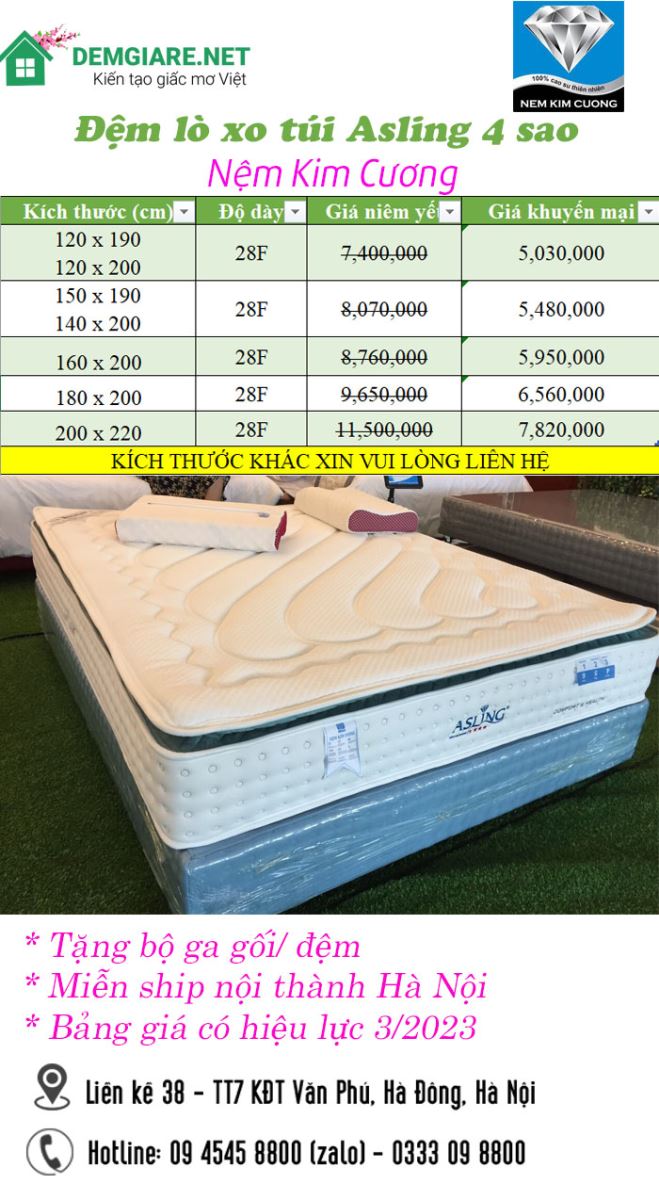 Bảng giá đệm lò xo Assling 4 sao