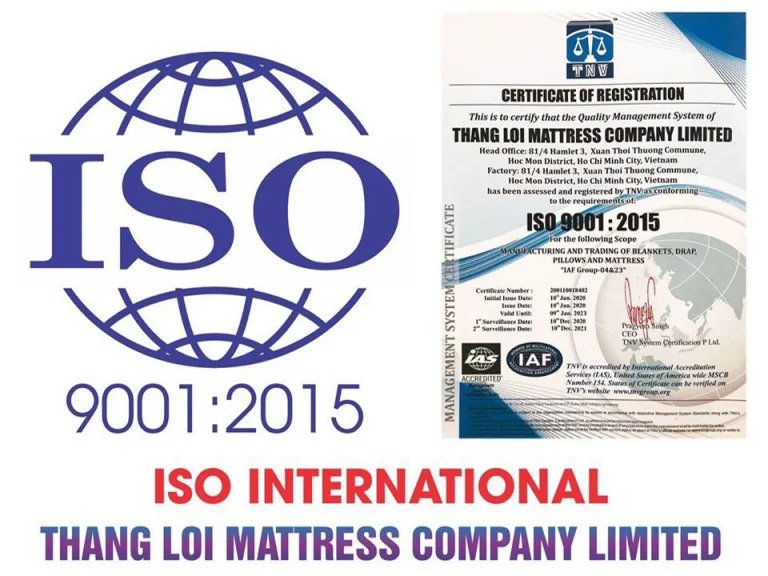 Chứng nhận chất lượng ISO của nệm cao su non Thắng Lợi